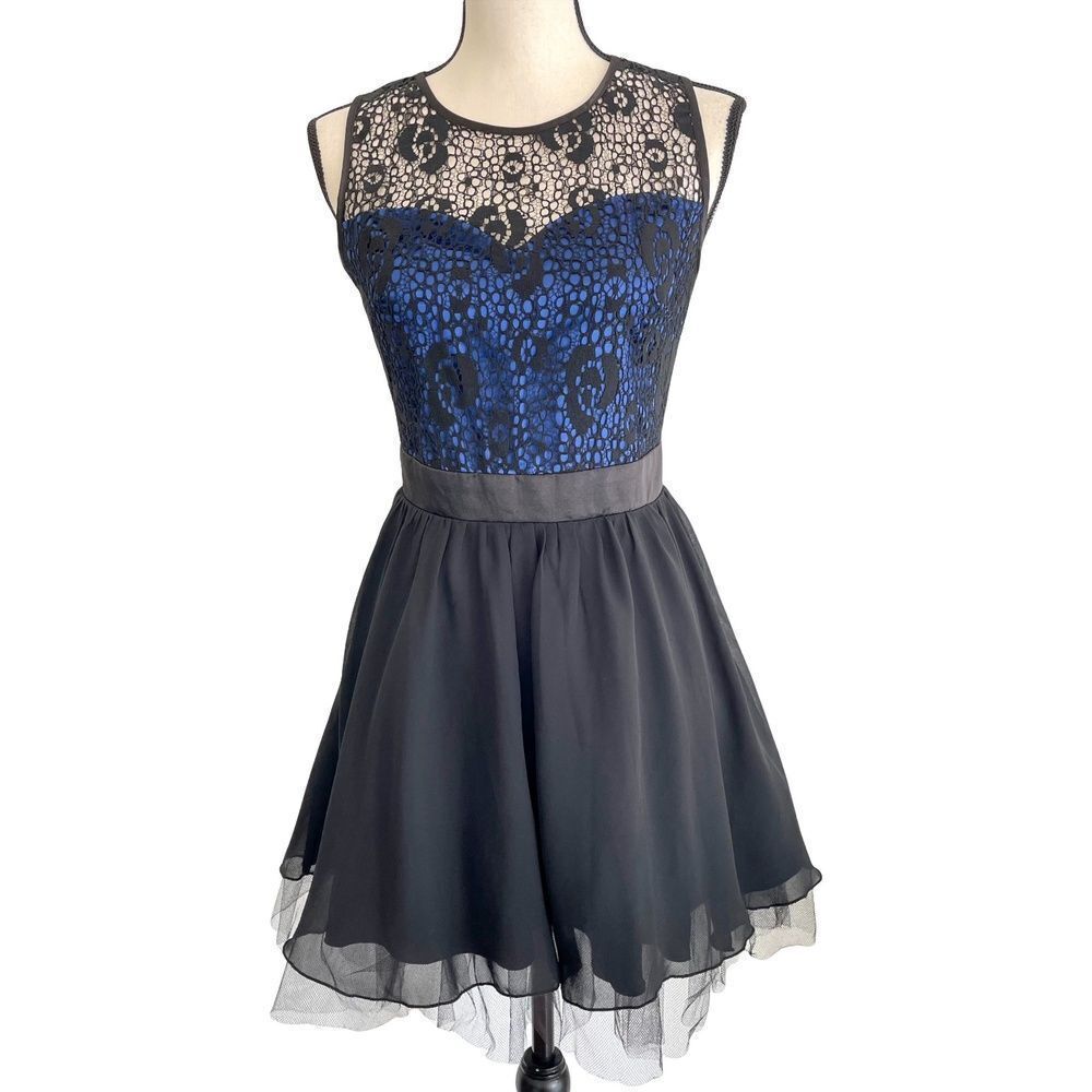 Little Mistress London Womens Dress Fit Flare Black Blue Lace Sleeveless Mini 4
